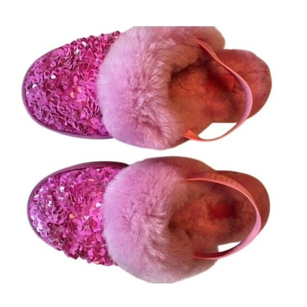 UGG Kids Pink Sequin Fur Lined Slingback Slippers -‎ size 4 or 5?